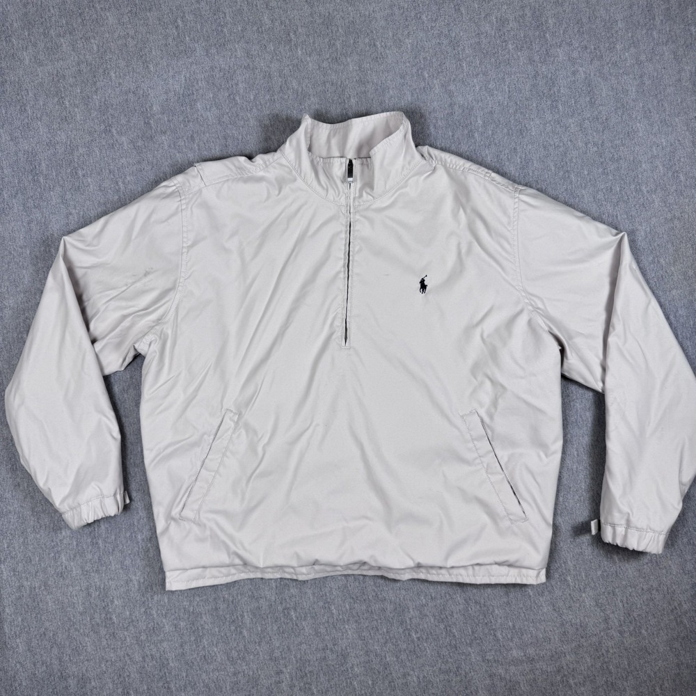 Polo Ralph Lauren 1/4 Zip Pullover Jacket Mens XL Beige Mesh Lined Windbreaker